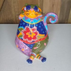 Joyce Shelton Catitude Scaredy Cat Patchwork Whimsical Artc Ceramic Statue